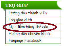 Hướng dẫn nạp điểm bằng thẻ cào điện thoại