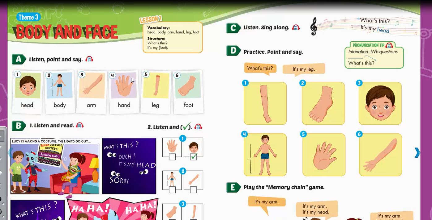 Smart Start Grade 4 - Theme 3: Body And Face - Tiếng Anh lớp 4 bài 3